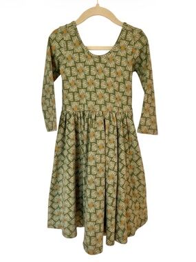 Alice + Ames | Olive Green Floral Long-Sleeve Twirl Dress | 6